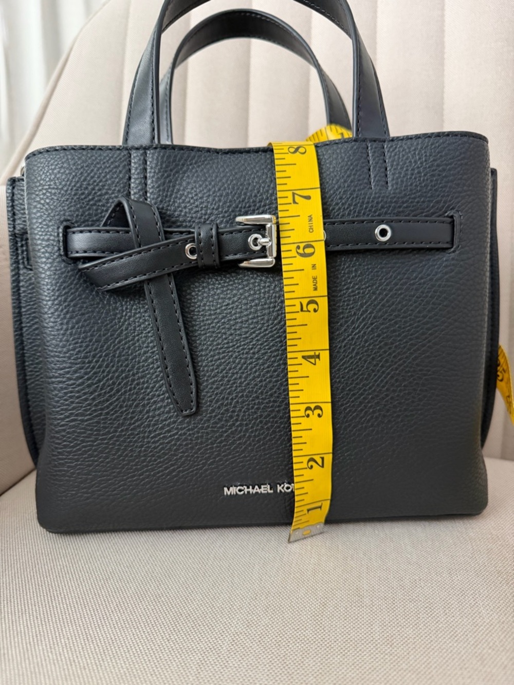 Michael Kors Black Pebbled Leather Satchel with Belt Detail - Picture 7 of 7